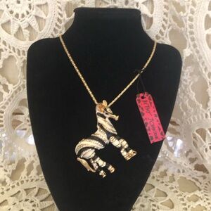 NWT Betsey Johnson Gold Zebra Pendant Necklace with Black and White Enamel